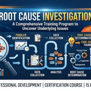 High-quality educational course image for Root Cause Investigation with problem-solving and failure analysis visuals.