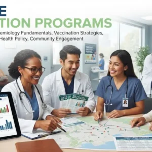 Modern educational image for Disease Prevention Programs course with vaccination and preventive healthcare visuals