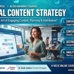 High-quality educational course image for Digital Content Strategy with digital marketing and content planning visuals.