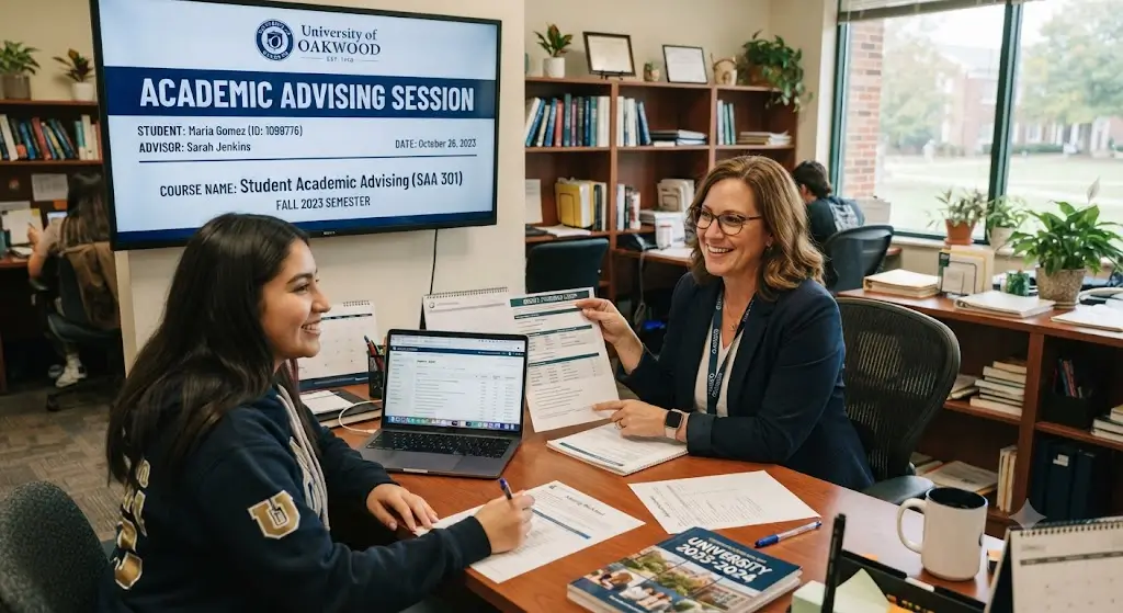 High-quality educational course image for Student Academic Advising with mentorship and academic guidance visuals.