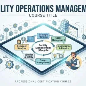Modern educational image for Facility Operations Management course with facility maintenance and operations visuals