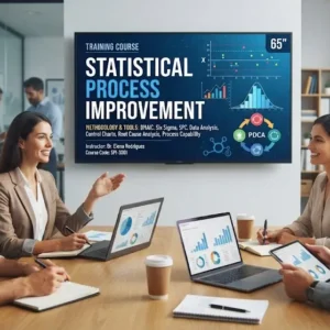 Modern educational image for Statistical Process Improvement course with data analysis and process optimization visuals