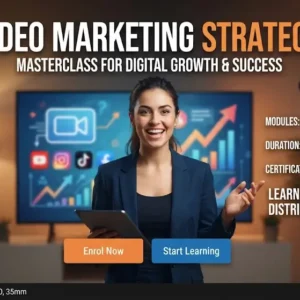 High-quality educational course image for Video Marketing Strategy with video content and digital campaign visuals.