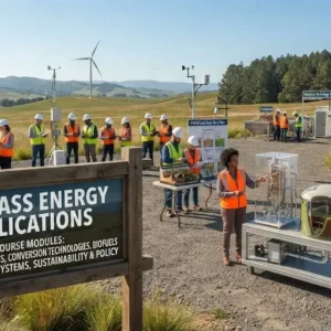 High-quality educational course image featuring Biomass Energy Applications with modern visuals