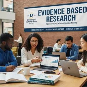 High-quality educational course image showing Evidence Based Research with data analysis and scientific visuals.