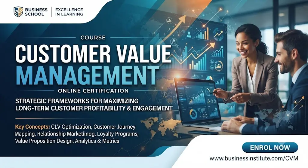 High-quality educational course image for Customer Value Management with customer-centric strategy and value creation visuals.