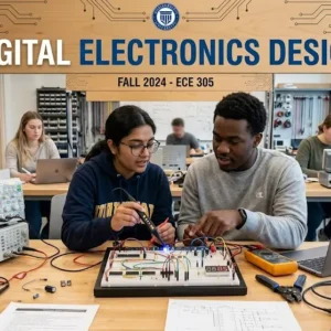 High-quality educational course image for Digital Electronics Design with logic circuits and digital system visuals.