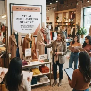 High-quality educational course image for Visual Merchandising Strategy with retail display and consumer engagement visuals.