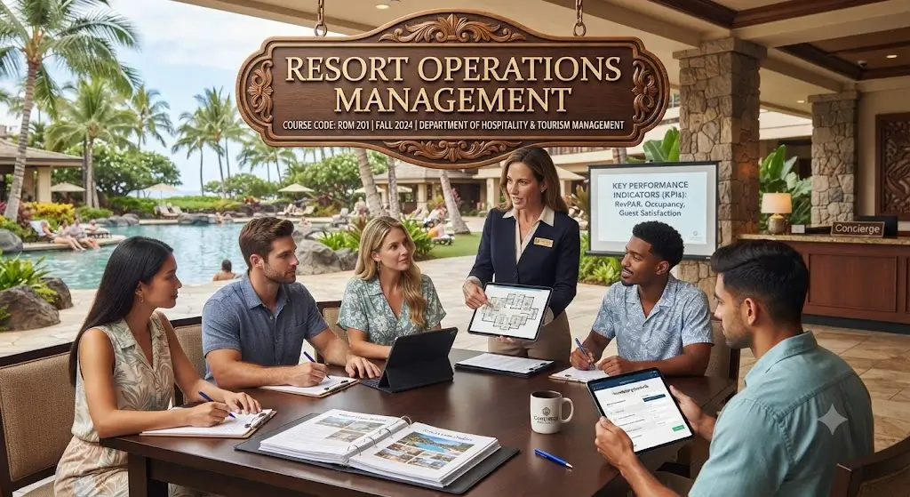 High-quality educational course image featuring Resort Operations Management with modern visuals