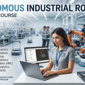 Professional e-learning image showing Autonomous Industrial Robotics and automation concepts