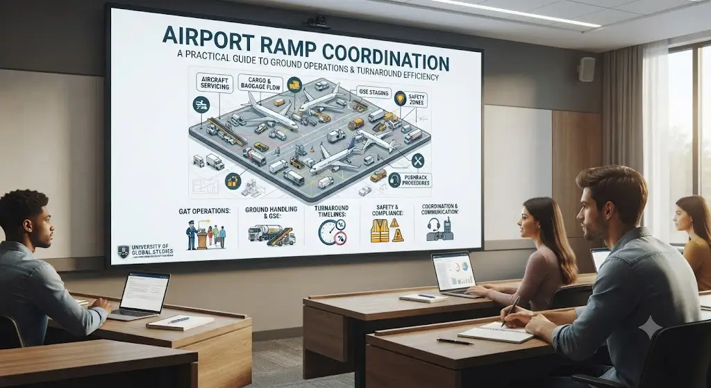 High-quality educational course image featuring Airport Ramp Coordination with modern visuals