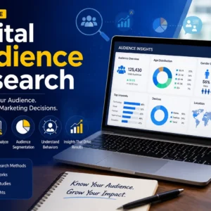 Digital Audience Research course banner showing analytics, insights, and marketing strategy visuals