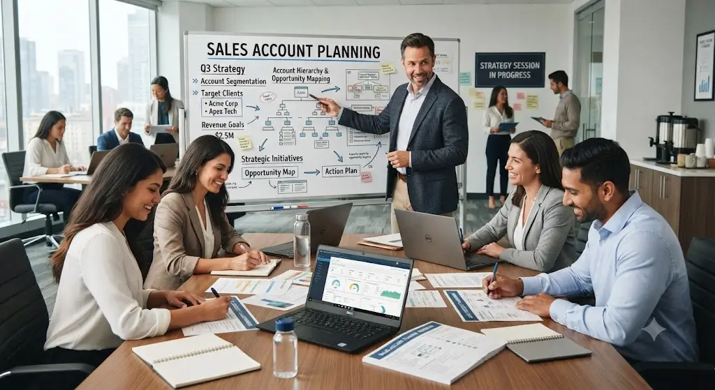 High-quality educational course image for Sales Account Planning with account management and strategy visuals.
