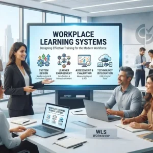 Modern educational image for Workplace Learning Systems course with digital learning and organizational training visuals