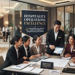 High-quality educational course image featuring Hospitality Operations Excellence with modern visuals