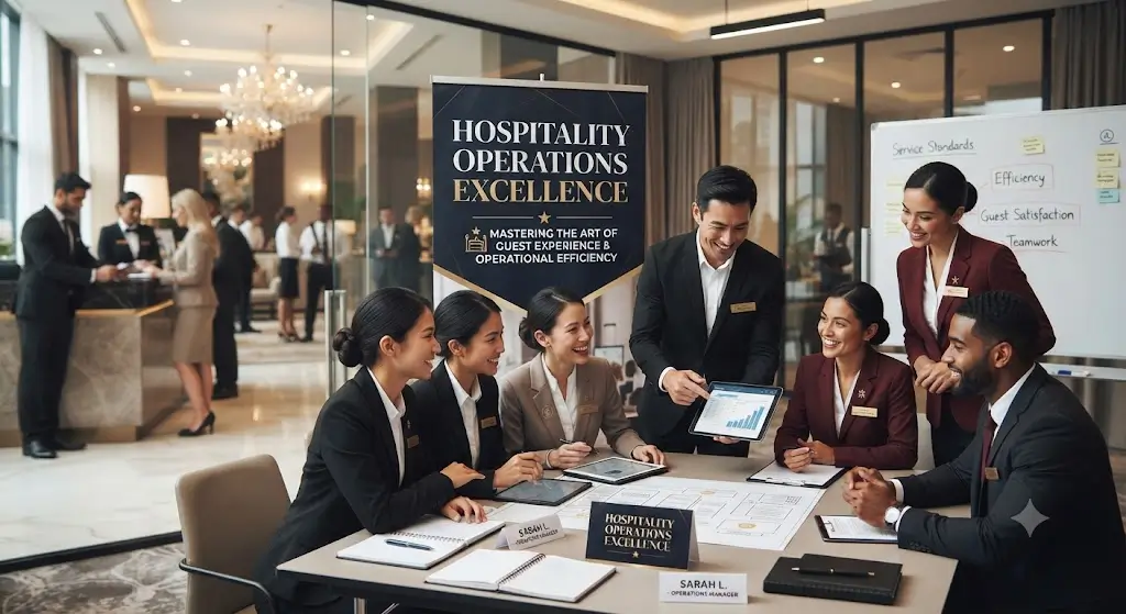 High-quality educational course image featuring Hospitality Operations Excellence with modern visuals