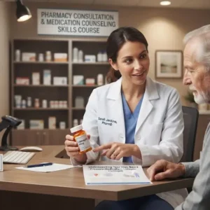 Professional e-learning image showing Medication Counseling Skills and patient communication