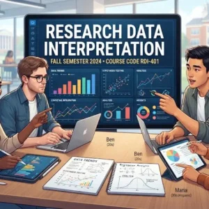 High-quality educational course image showing Research Data Interpretation with charts, graphs, and analytical visuals.