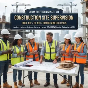High-quality educational course image for Construction Site Supervision with site management and safety visuals.