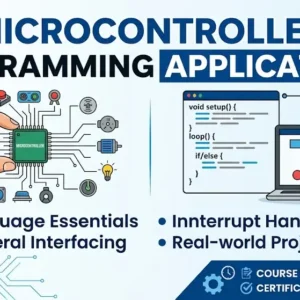 High-quality educational course image for Microcontroller Programming Applications with embedded programming and microcontroller visuals.