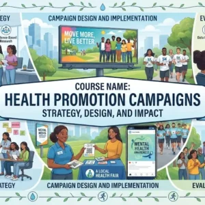 Modern educational image for Health Promotion Campaigns course with public awareness and community health visuals