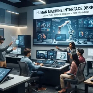Modern e‑learning image showing Human Machine Interface Design course visuals