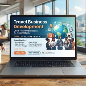 High-quality educational course image featuring Travel Business Development with modern visuals