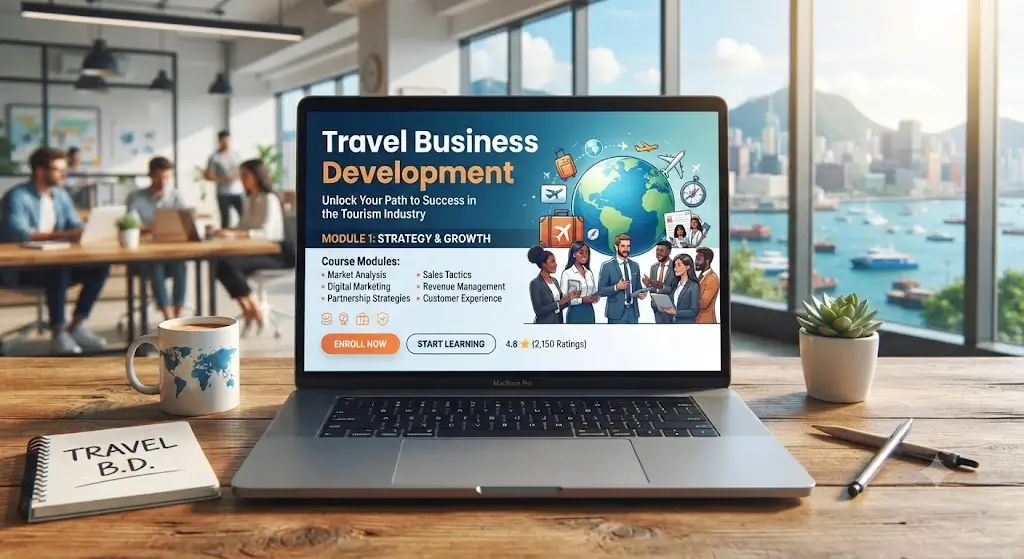 High-quality educational course image featuring Travel Business Development with modern visuals