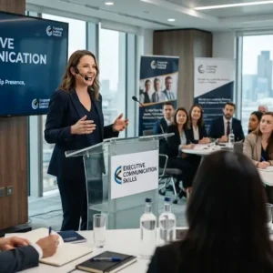 High-quality educational course image for Executive Communication Skills with leadership and communication visuals.