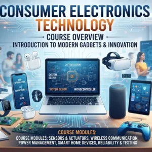 Modern e‑learning image showing Consumer Electronics Technology course visuals