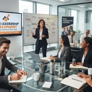 High-quality educational course image for Sales Leadership Development with leadership and coaching visuals.