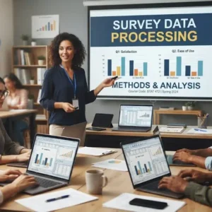 High-quality educational course image for Survey Data Processing with geospatial data and analysis visuals.