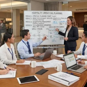 High-quality educational course image featuring Hospitality Operations Planning with modern visuals