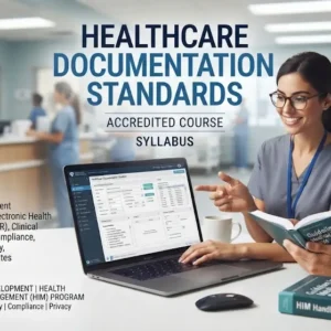 Professional e-learning image showing Healthcare Documentation Standards and accurate record-keeping concepts