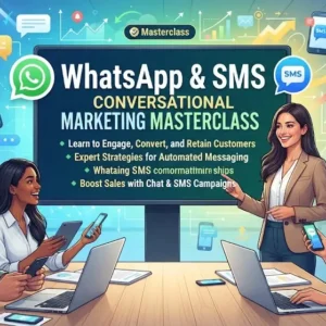 Masterclass course image with WhatsApp and SMS conversational marketing visuals