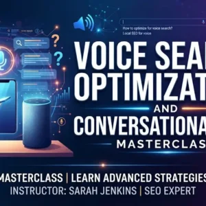 Masterclass course image on advanced voice search optimization and conversational SEO strategies