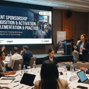 Event sponsorship implementation and practice course image with partnership and marketing visuals