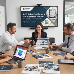 B2B sales enablement implementation and practice course image with marketing and sales visuals