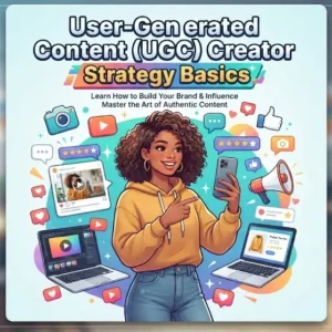 UGC creator strategy basics course image with content creation visuals