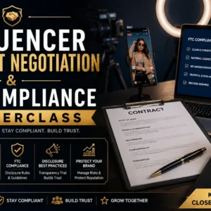 Educational banner for Influencer Contract Negotiation & FTC Compliance Masterclass course