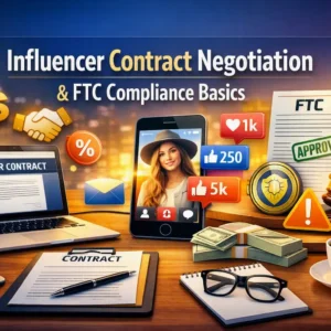 Educational banner for Influencer Contract Negotiation & FTC Compliance Basics course
