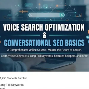 Voice search optimization basics course image with conversational SEO visuals