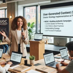 Implementation and practice course image with UGC creator strategy visuals