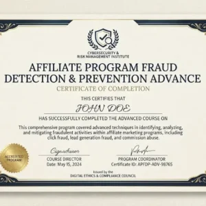 Advanced affiliate program fraud detection and prevention course image with security visuals