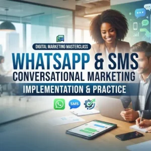 Implementation and practice course image with WhatsApp and SMS conversational marketing visuals