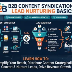Basics course image showing B2B content syndication and lead nurturing visuals