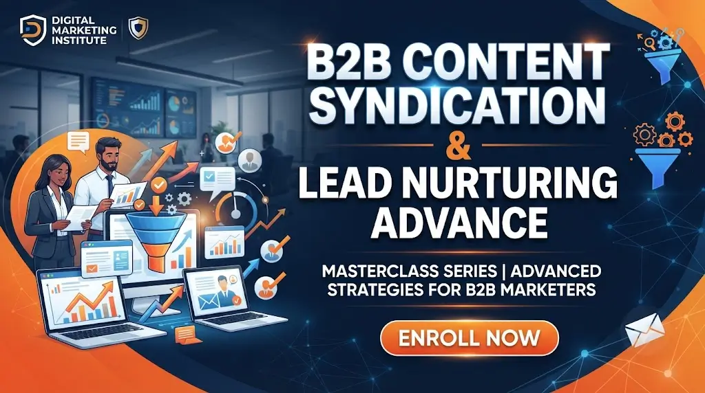 Advanced course image showing B2B content syndication and lead nurturing visuals