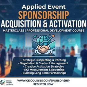 Applied event sponsorship acquisition and activation course image with partnership and marketing visuals
