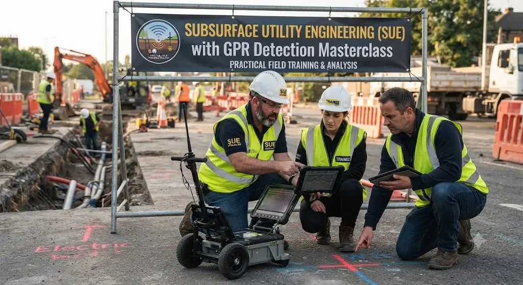 Masterclass course image showing advanced subsurface utility engineering with GPR detection visuals