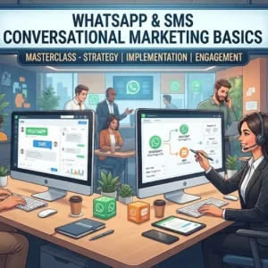 Basics course image with WhatsApp and SMS conversational marketing visuals